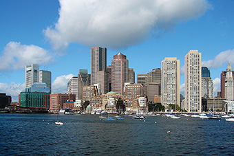 View of Boston's skyscrapers from the river